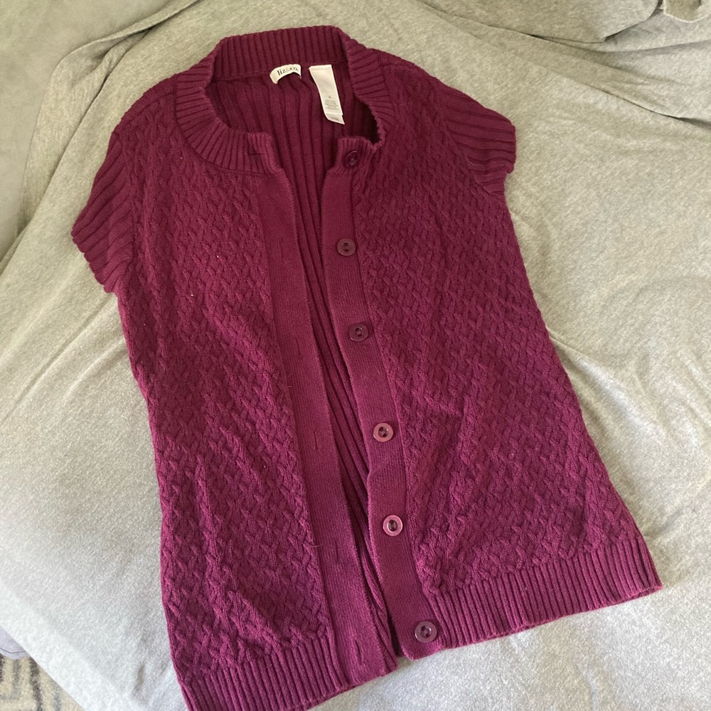 Purple/magenta liz&co. short sleeve cardigan